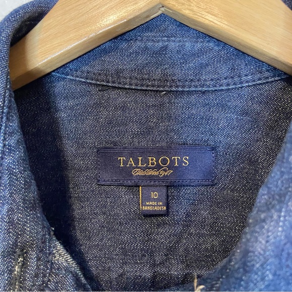 Talbots Chambray Dark Wash Button Up Collared Shirt Top 10 - Picture 3 of 9